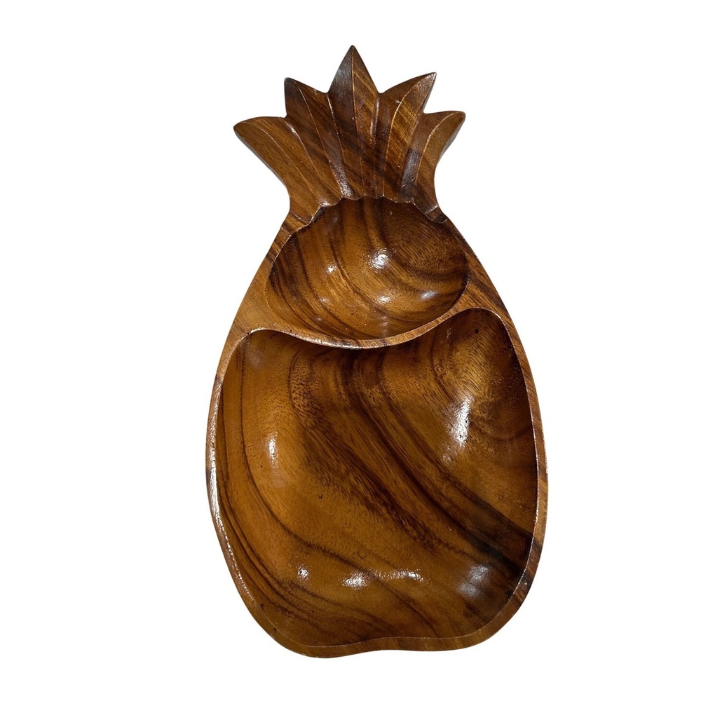 Handcrafted Monkey Pod Wood Pineapple Shaped Serving Bowl Made in Philippines